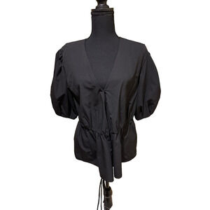 REBECCA MINKOFF BLACK V NECK SHORT SLEEVE BLOUSE